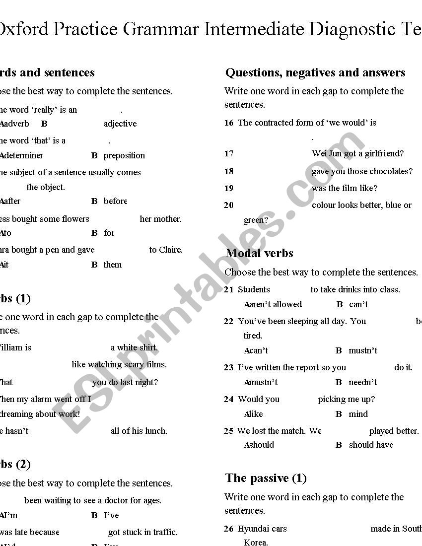 progress test worksheet