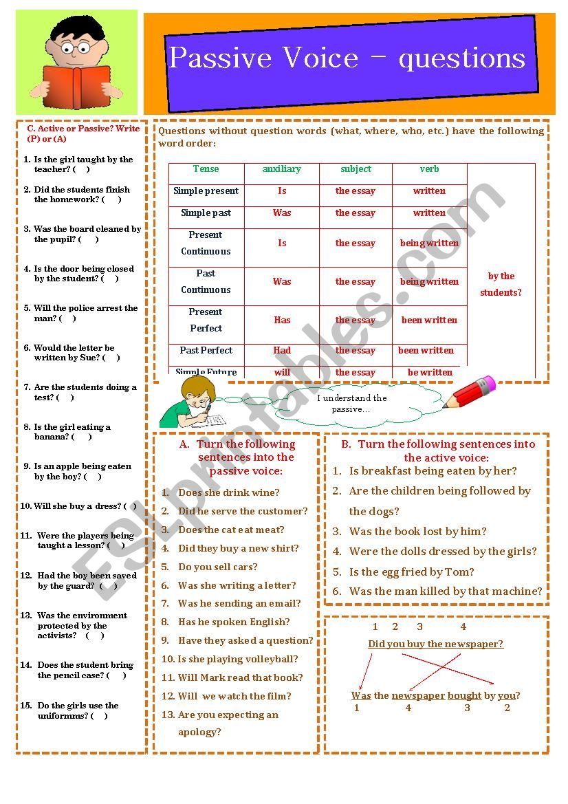 Passive Voice Questions 30 05 12 ESL Worksheet By Manuelanunes3