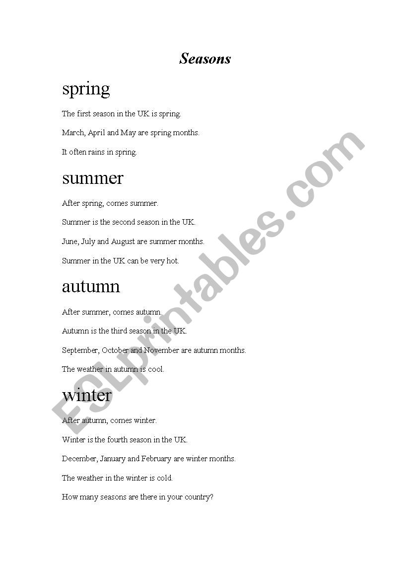 the weather in UK worksheet