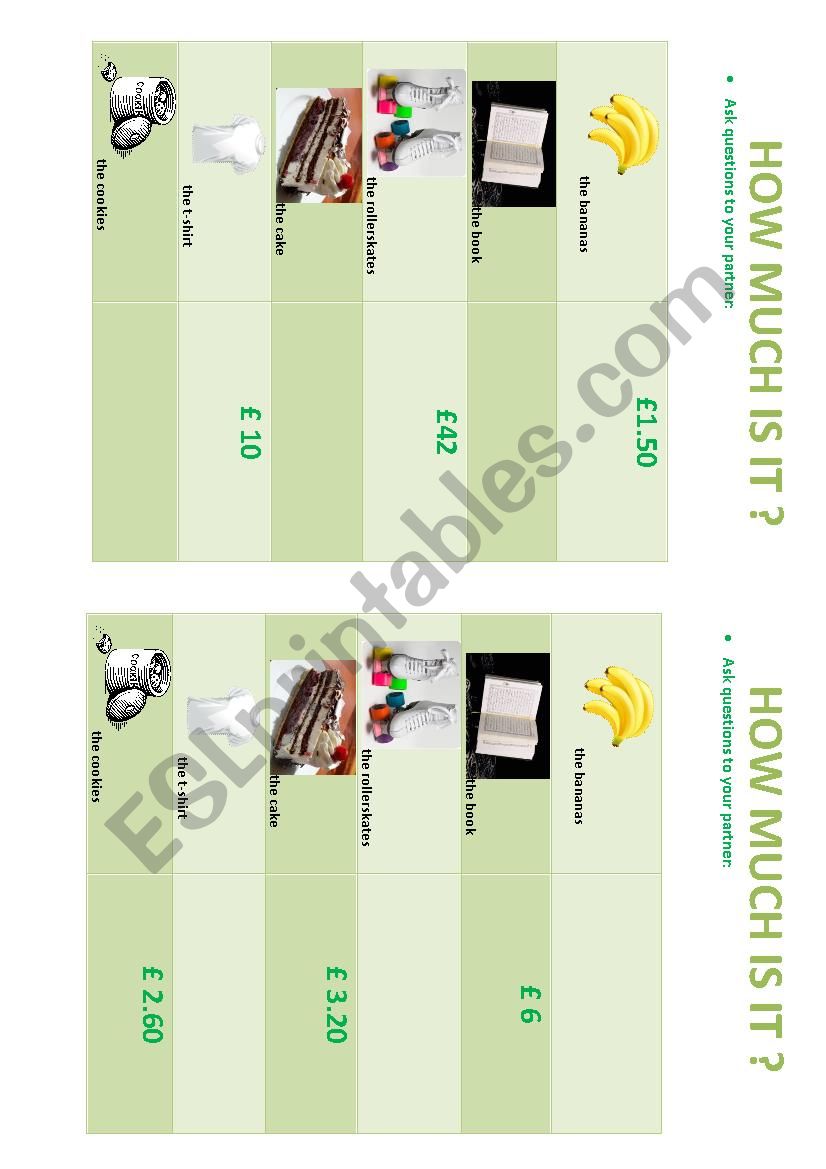 How much is it? PAIRWORK worksheet