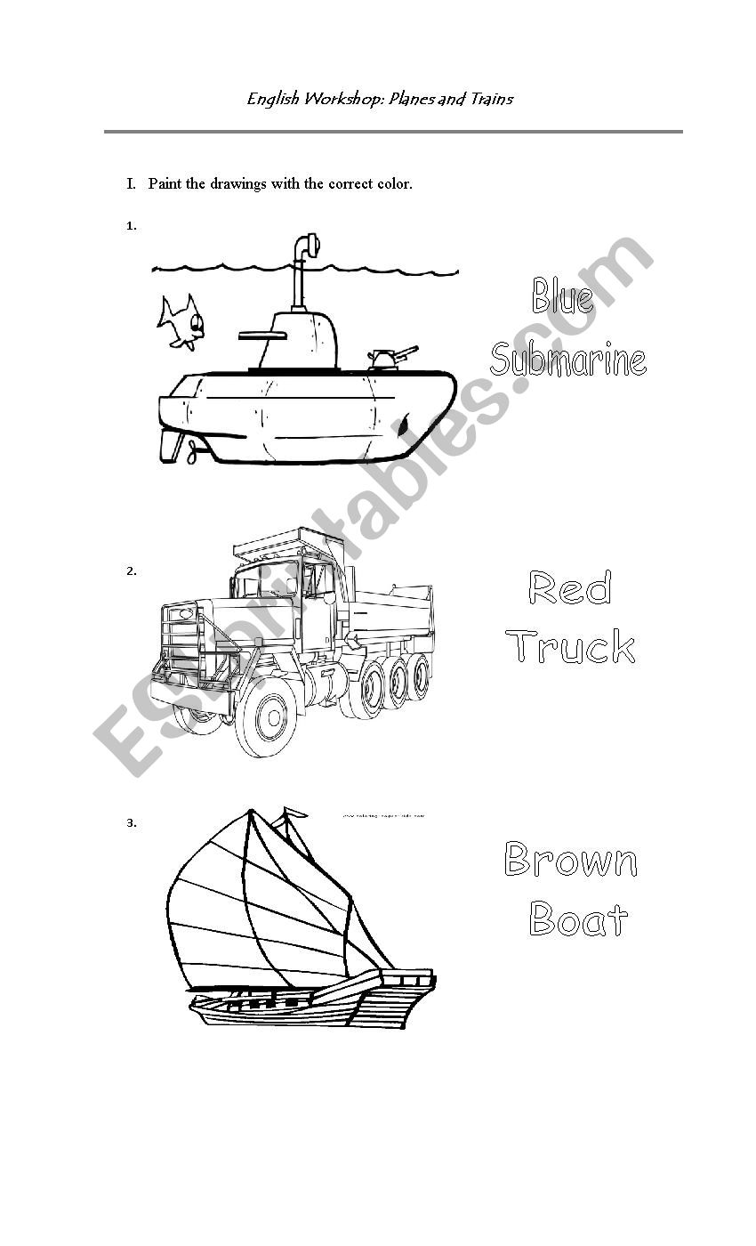 Planes and Trains worksheet