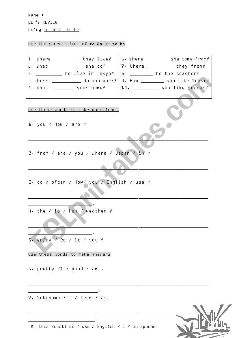 Using  be/ do worksheet