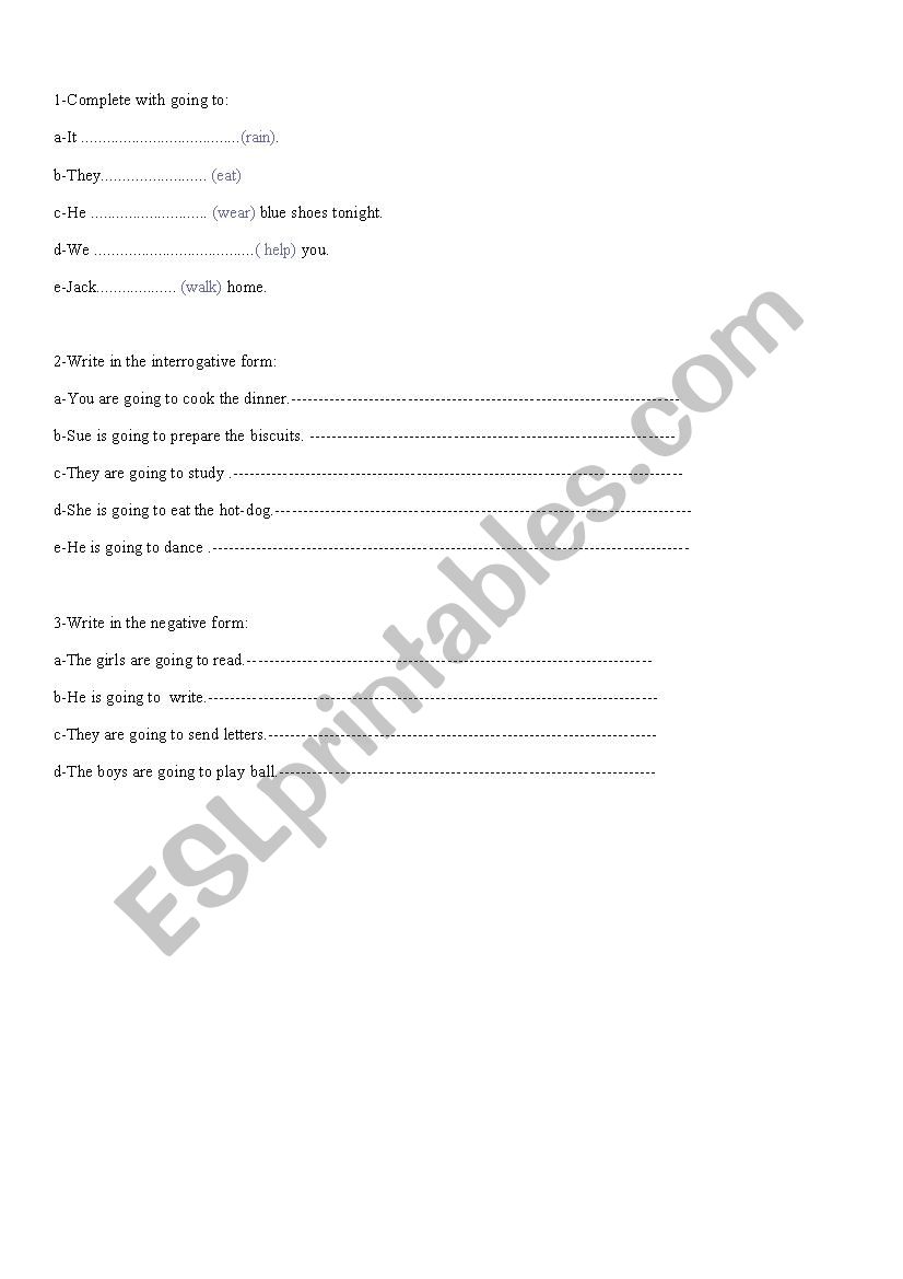 exercises-going to worksheet