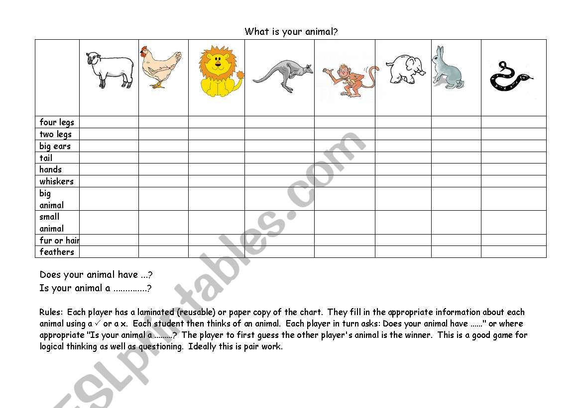 What´s my animal? - ESL worksheet by Egypt