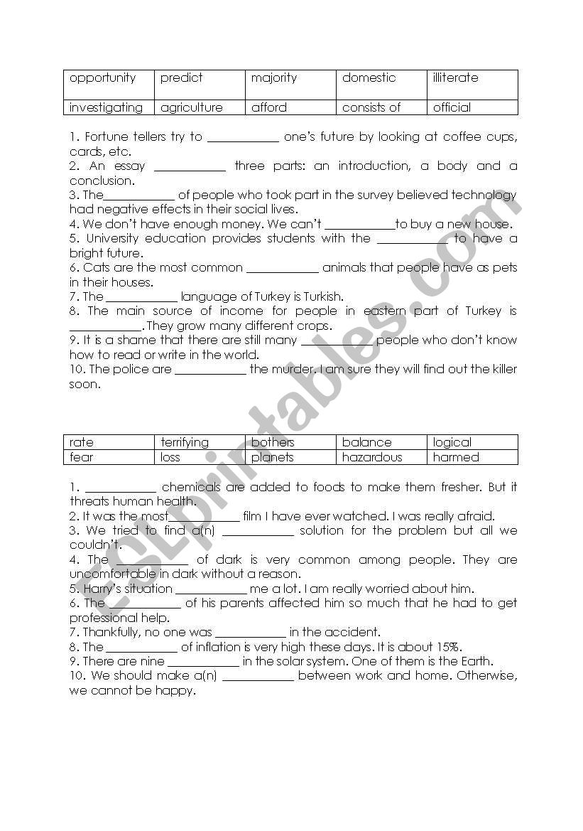 vocabulary worksheet worksheet