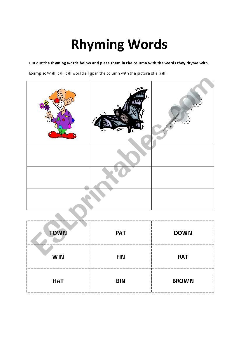 Rhyming words with me worksheet