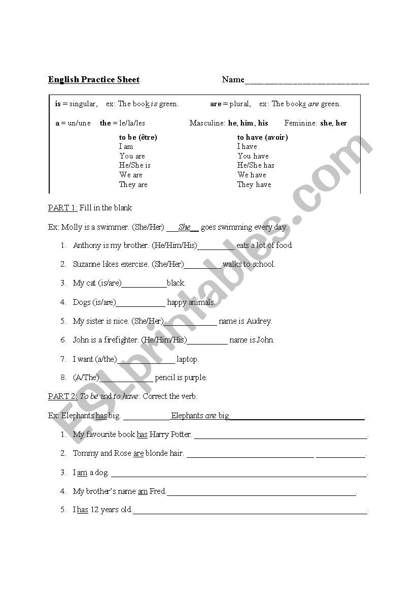 Pronouns/verbs worksheet worksheet