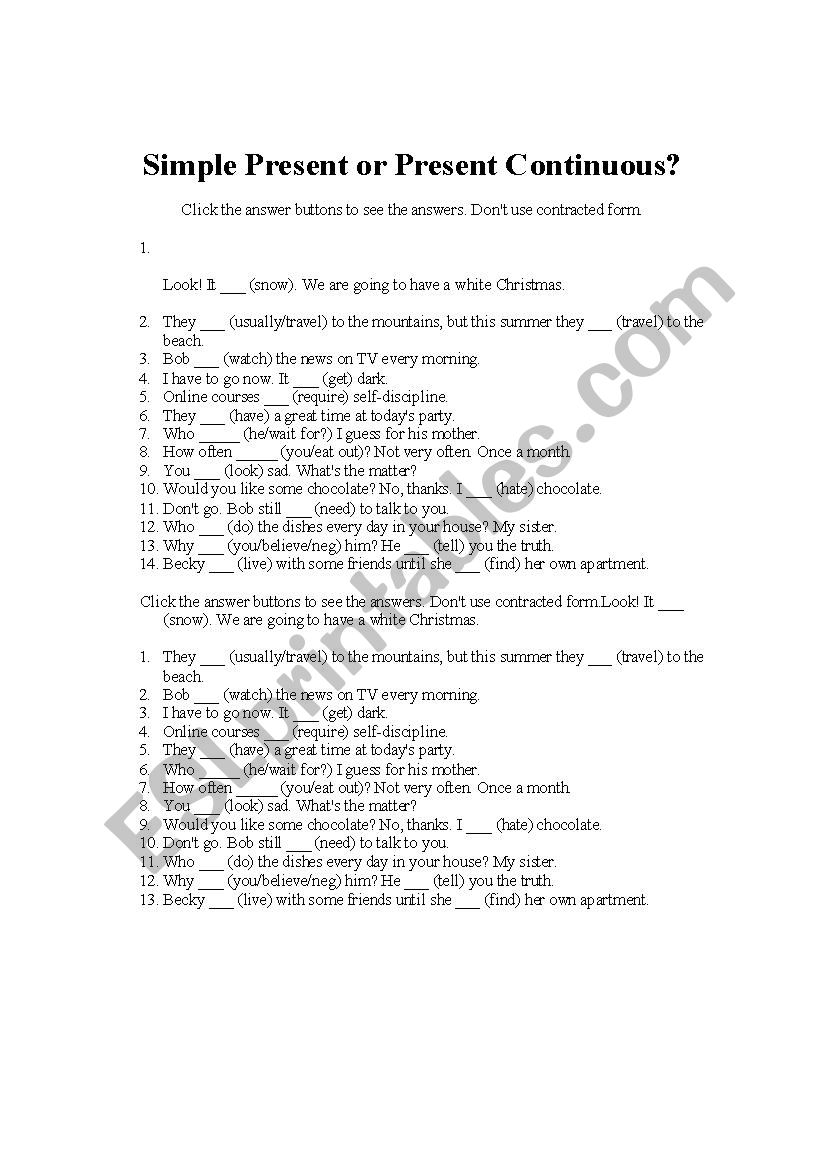 present simple vs. present continuous - ESL worksheet by nahim1305