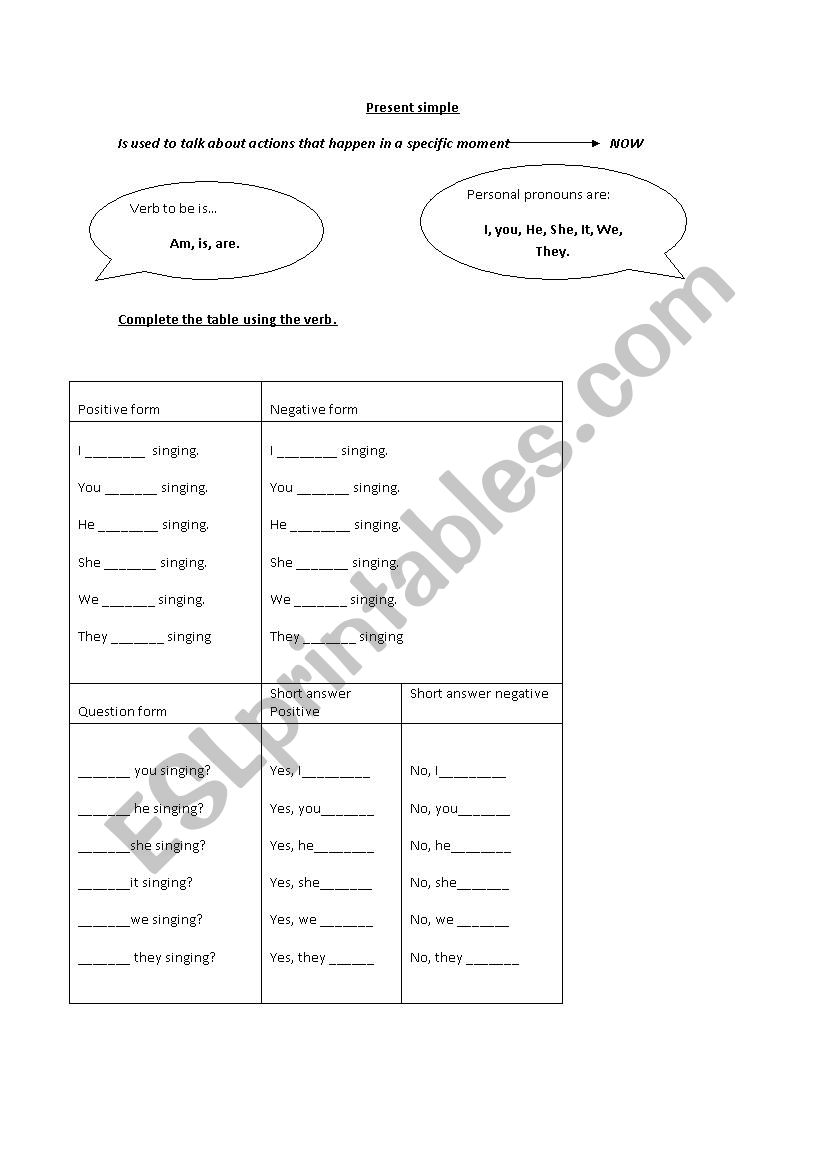 Present continuous worksheet