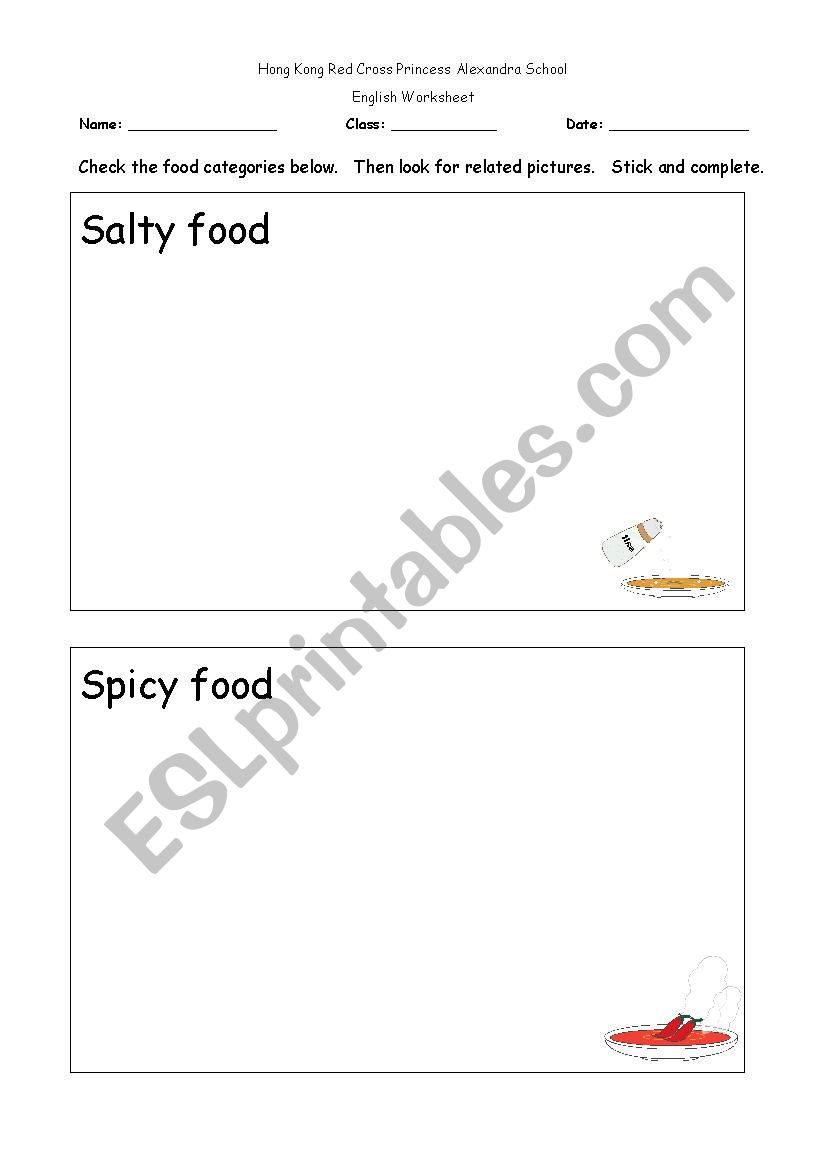 Taste of the Food worksheet