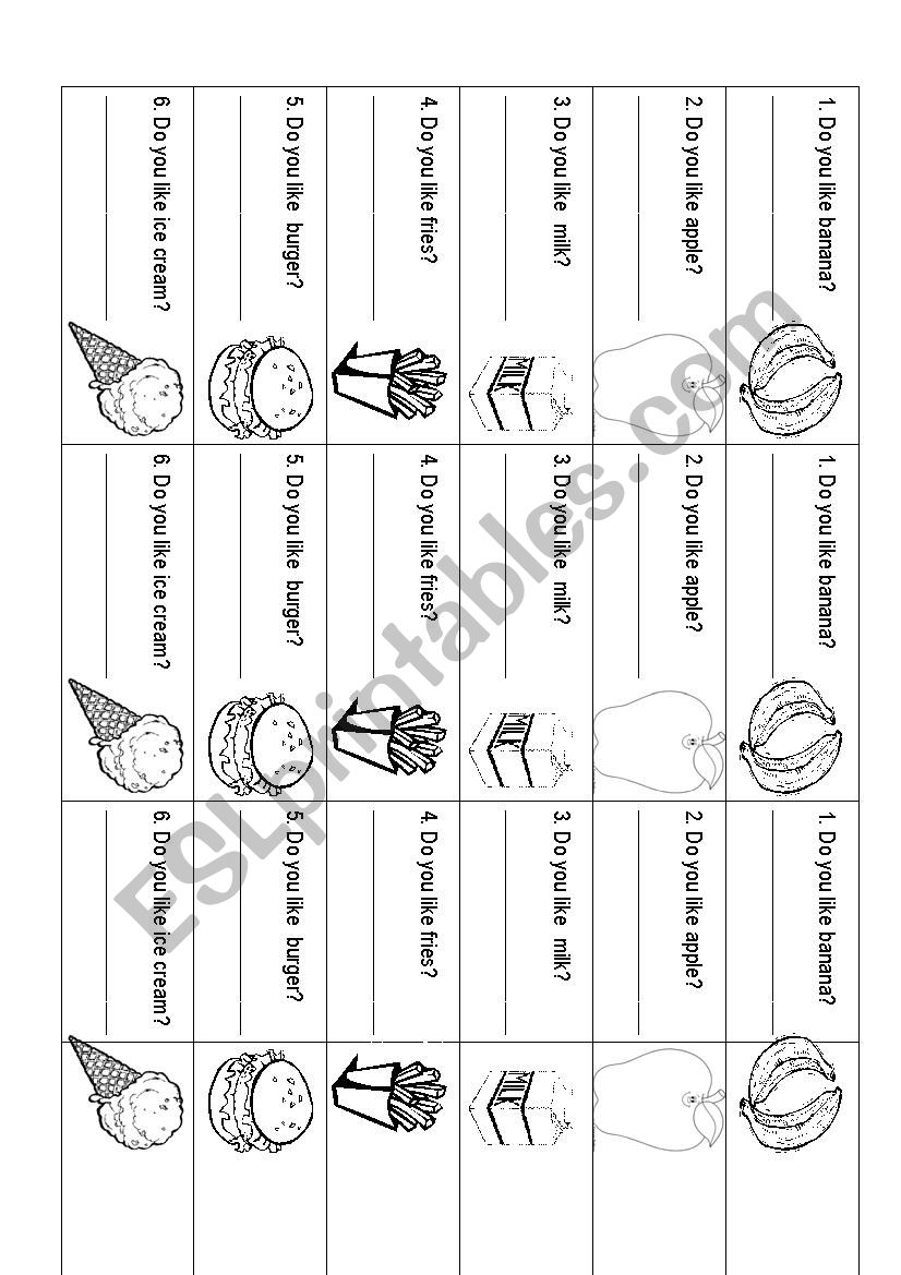 food worksheet