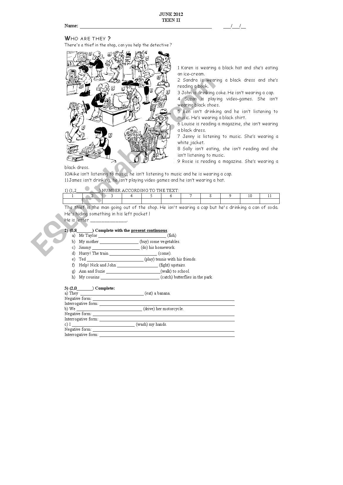 TEST TEEN II worksheet