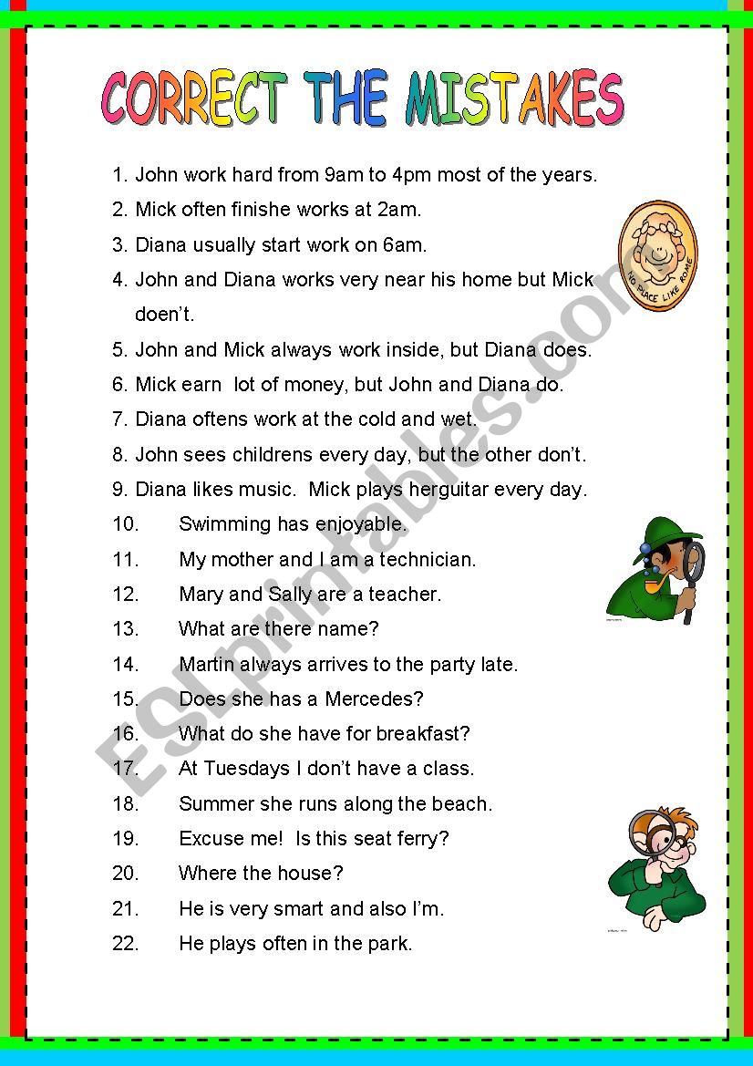 CORRECT THE MISTAKES ESL Worksheet By GIOVANNI