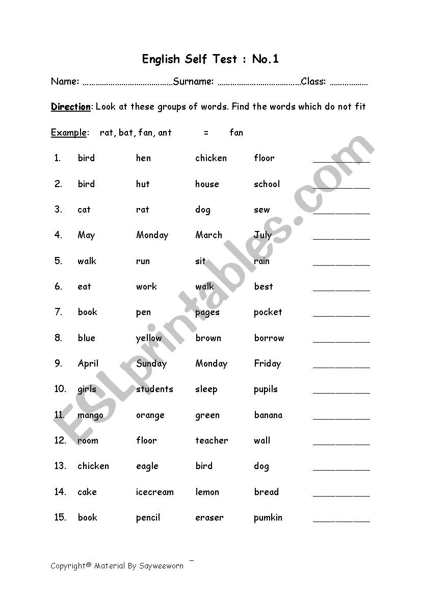 self-test  worksheet