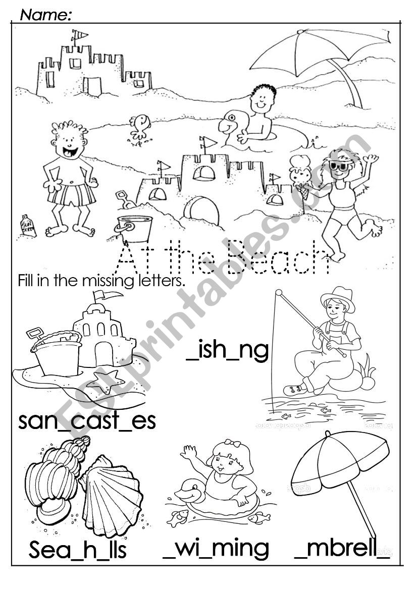 at-the-beach-esl-worksheet-by-jessamay27