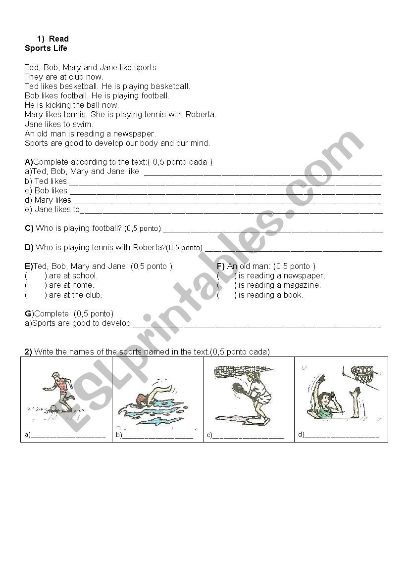 sports worksheet