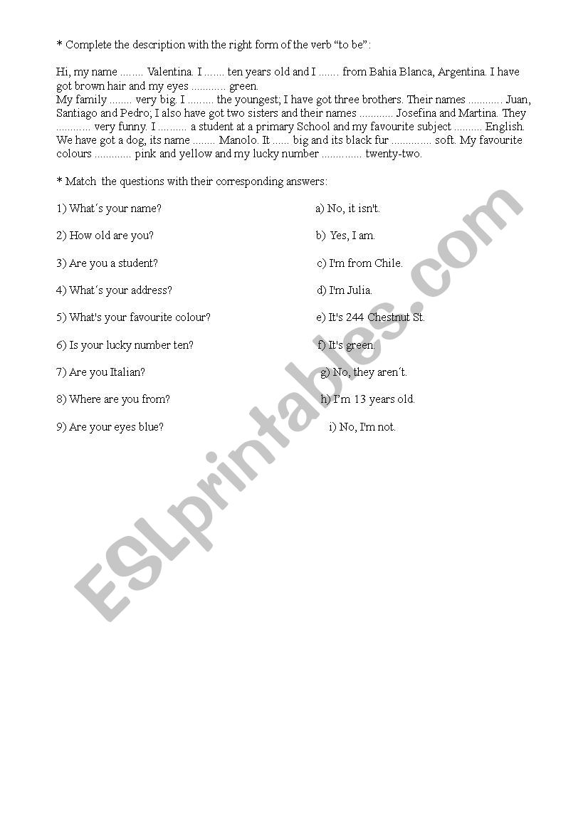 Verb to be: questions worksheet