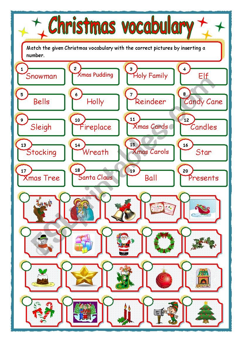 Christmas Vocabulary matching Exercise ESL Worksheet By Mar lia Gomes