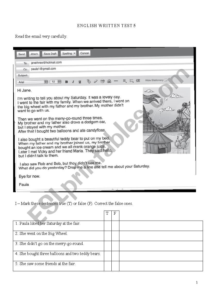 Simple Past Test worksheet