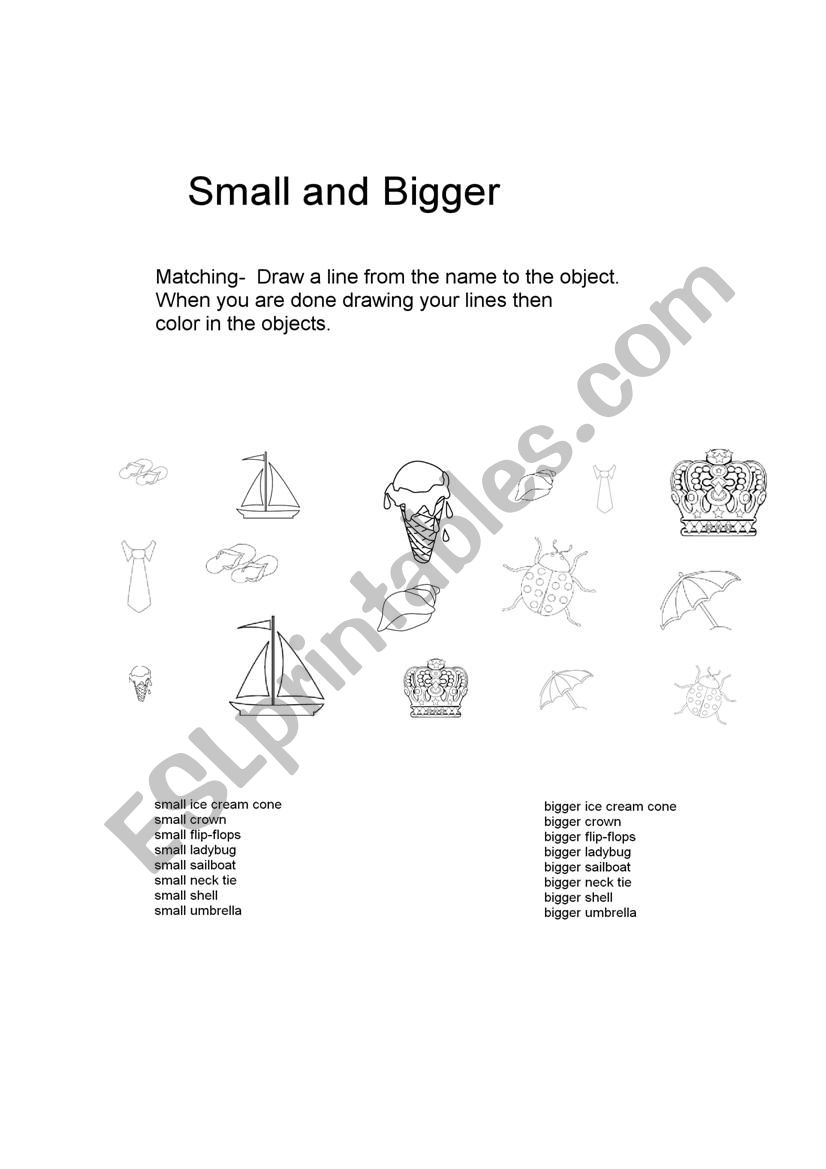 Small   and  Bigger worksheet