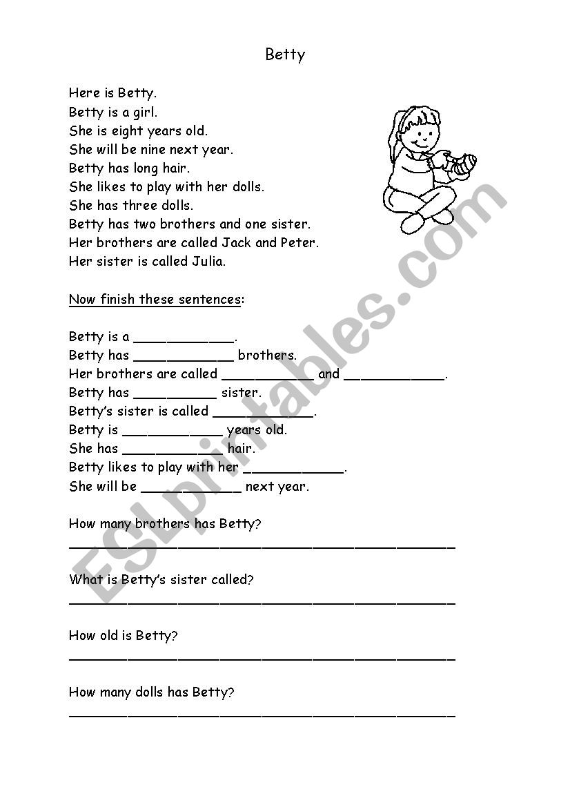 Betty Comprehension worksheet