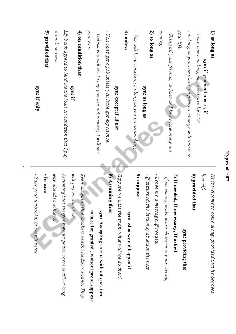 Types of IF worksheet