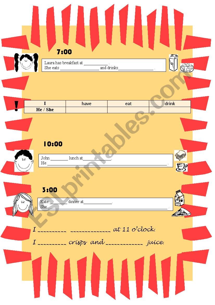 Meal times worksheet