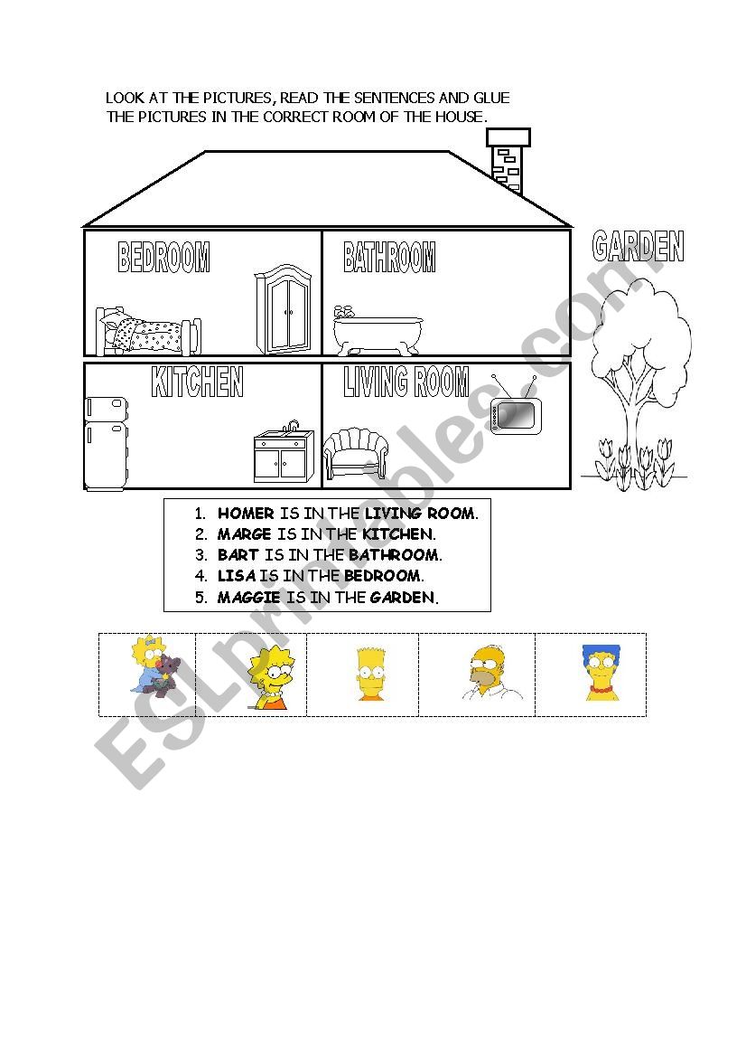 Parts of the House Cut & Paste activity ESL worksheet by ari13