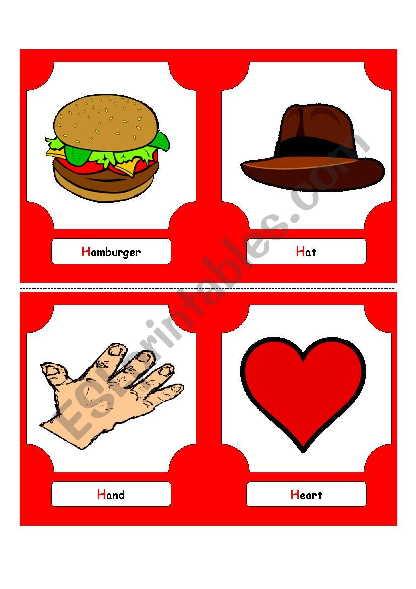 Alphabet Words H flash Cards ESL Worksheet By Futago1998