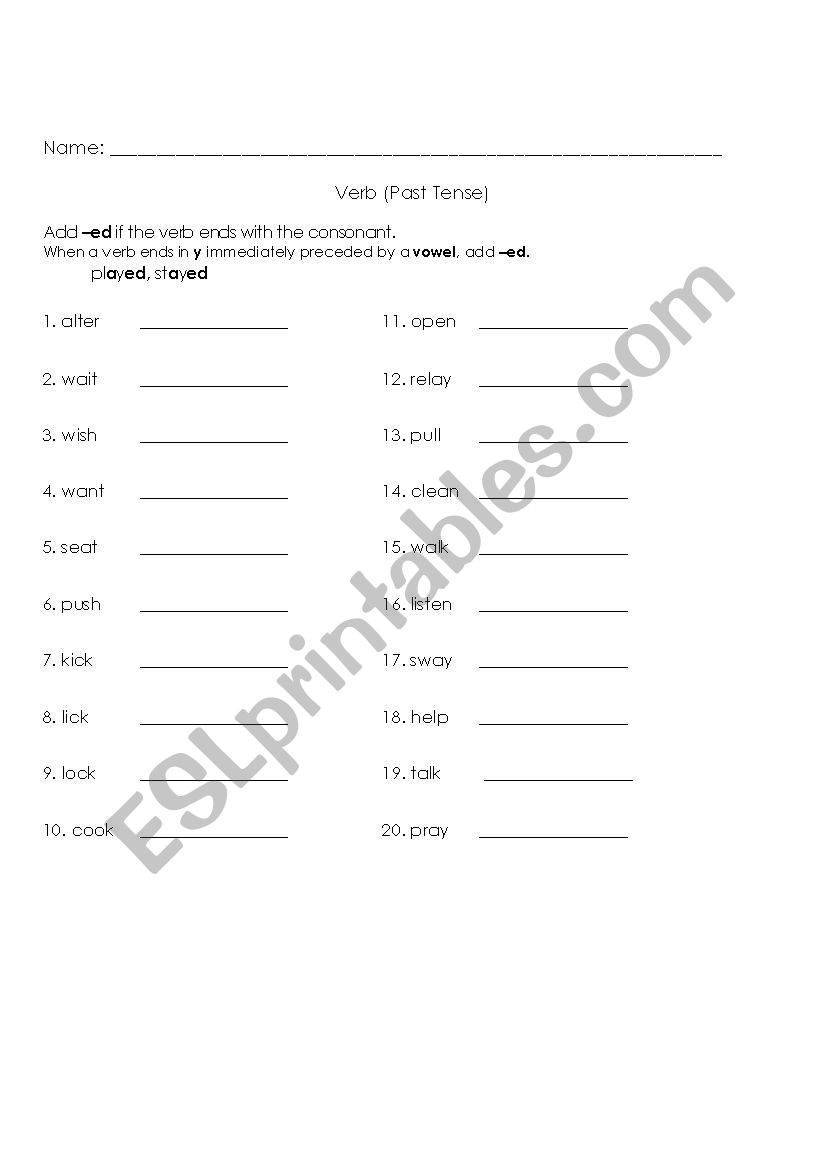 verb worksheet