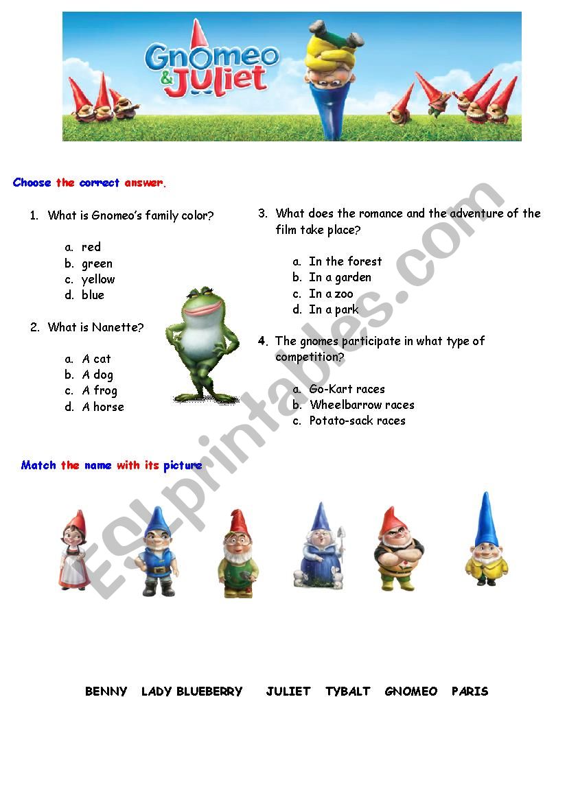 GNOMEO AND JULIETE worksheet