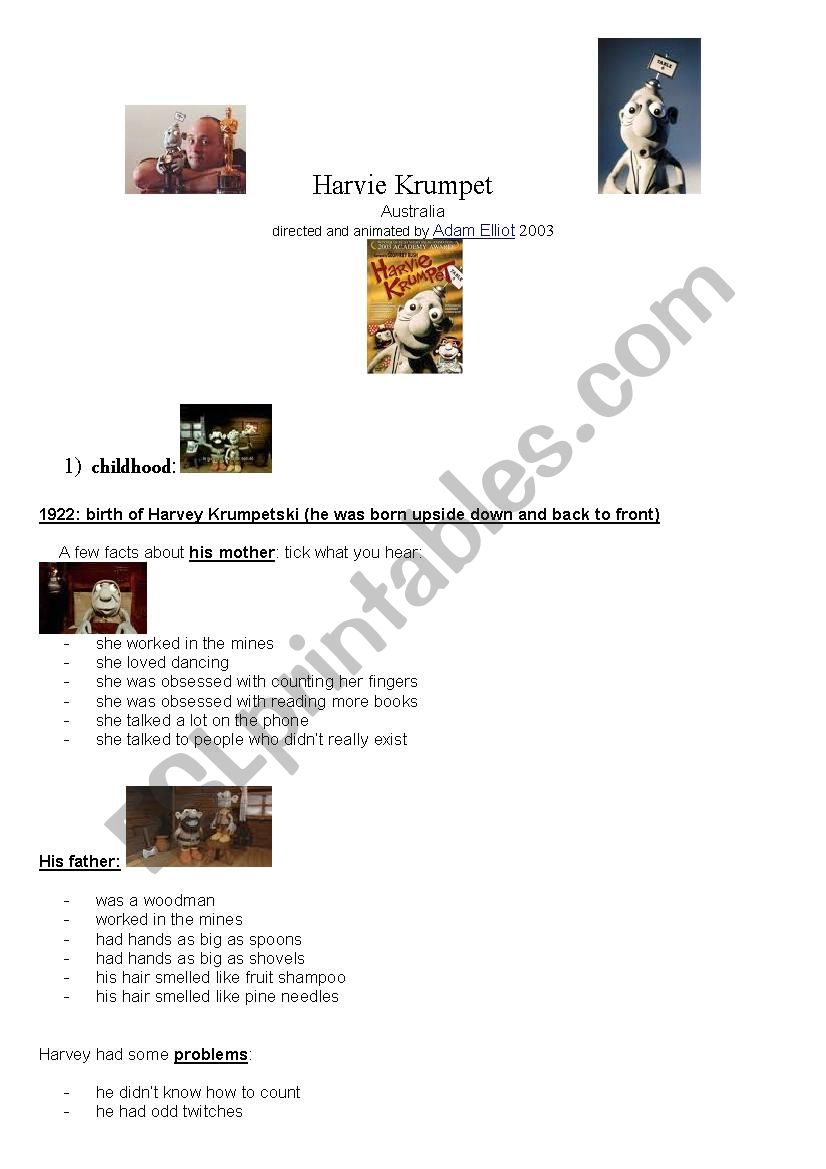 HARVIE KRUMPET : Movie Study worksheet