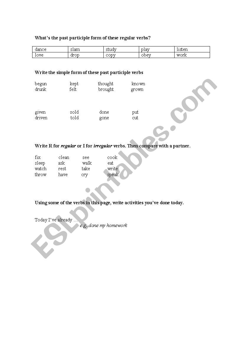 Past participle review worksheet