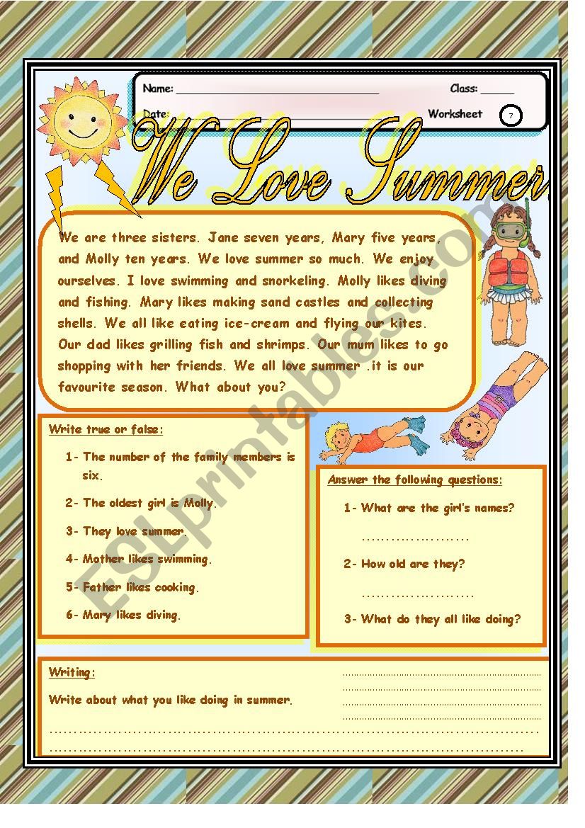 We Love Summer - ESL worksheet by nora85