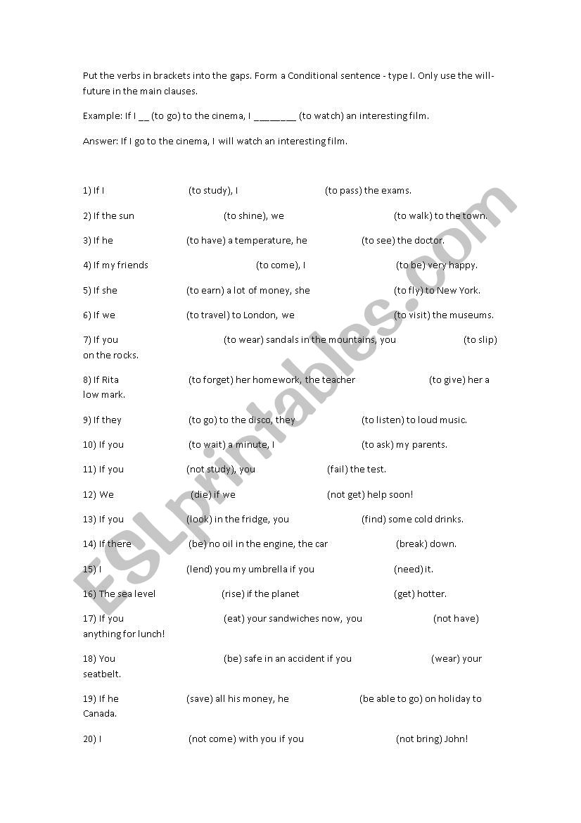 Conditionals and will worksheet