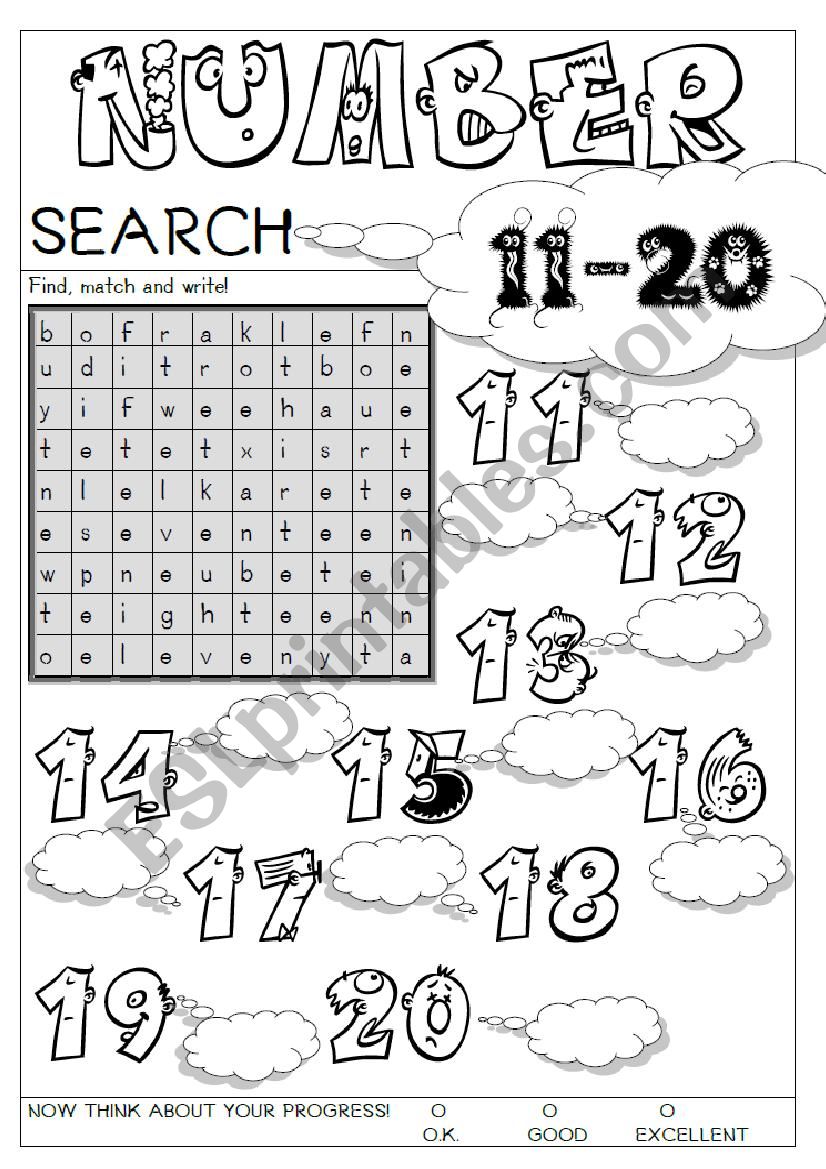 Number Search 11 20 ESL Worksheet By Makigi