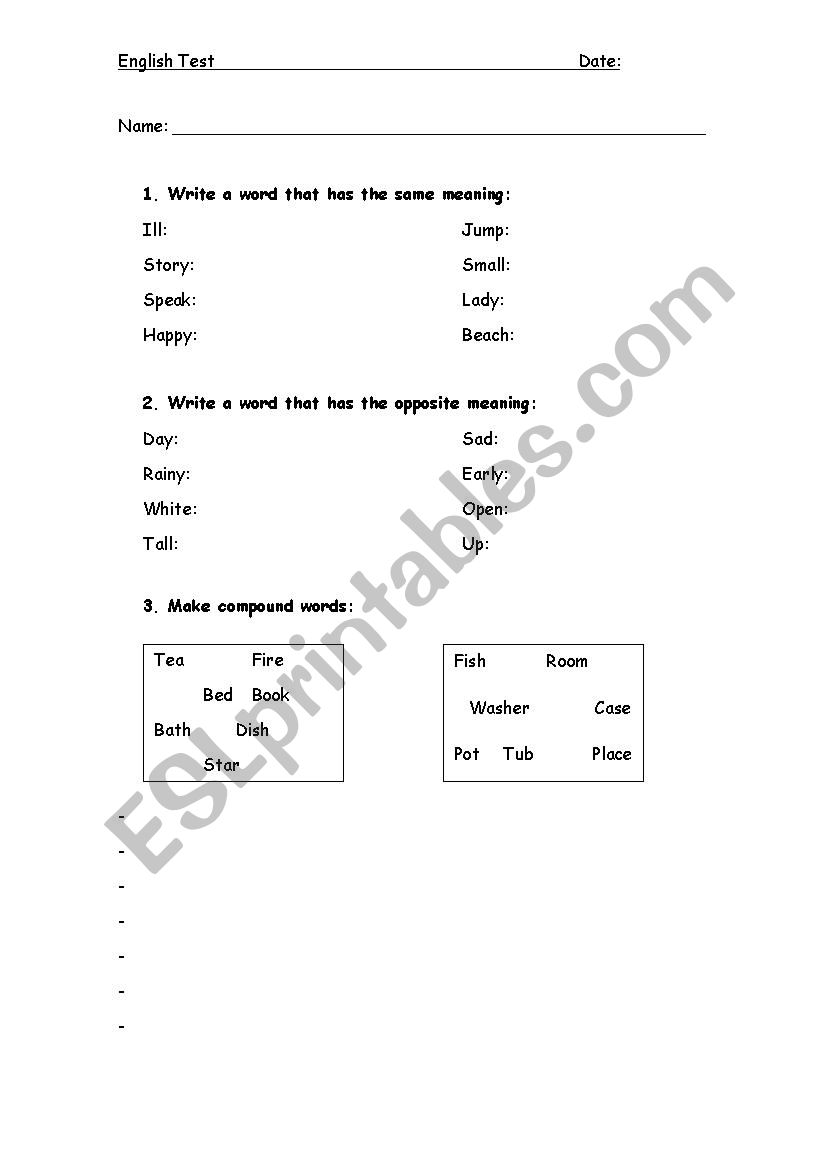 English Grammar Test worksheet