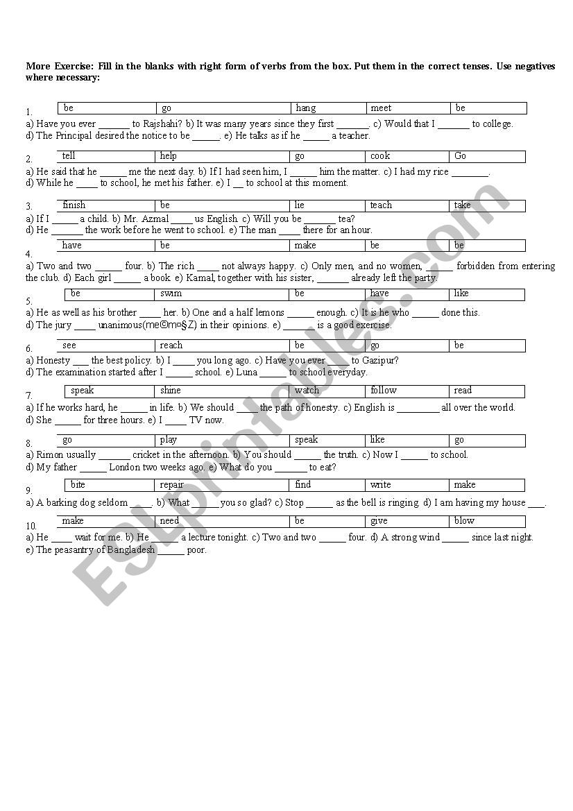 RIGHT FORM OF VERBS ESL Worksheet By Imdad