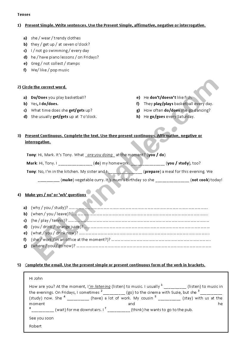 Tenses worksheet