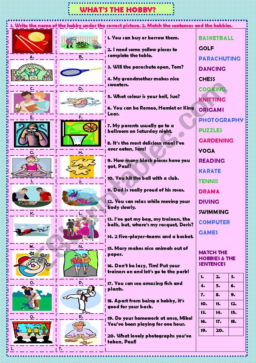 What´s the hobby? (key) - ESL worksheet by dinglesazara