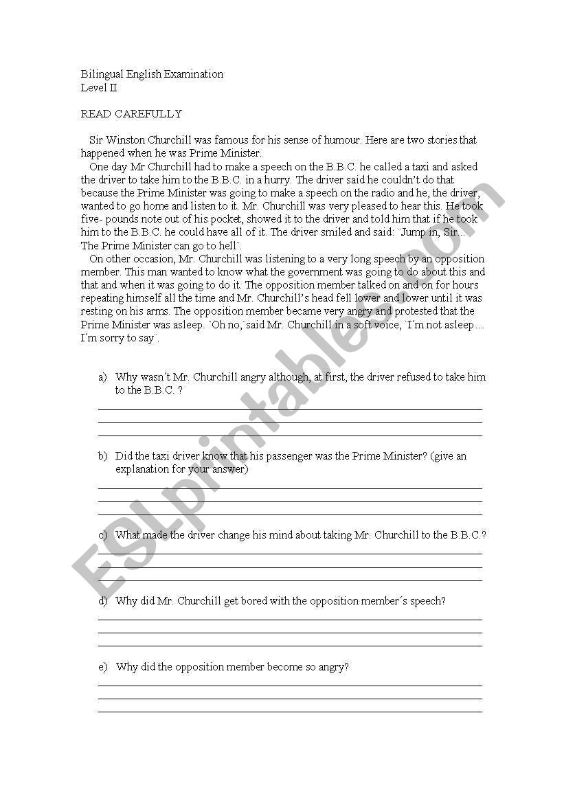 english bilingual exam worksheet