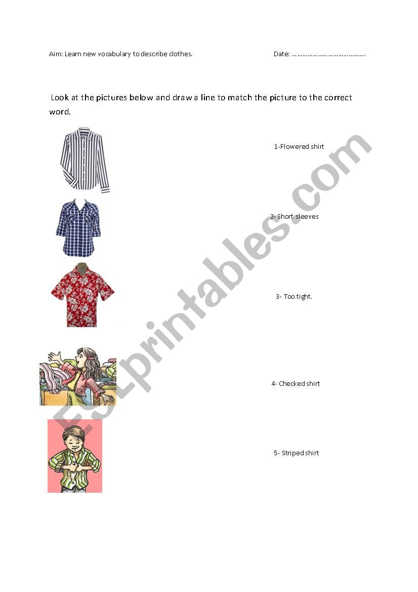 match clothes worksheet