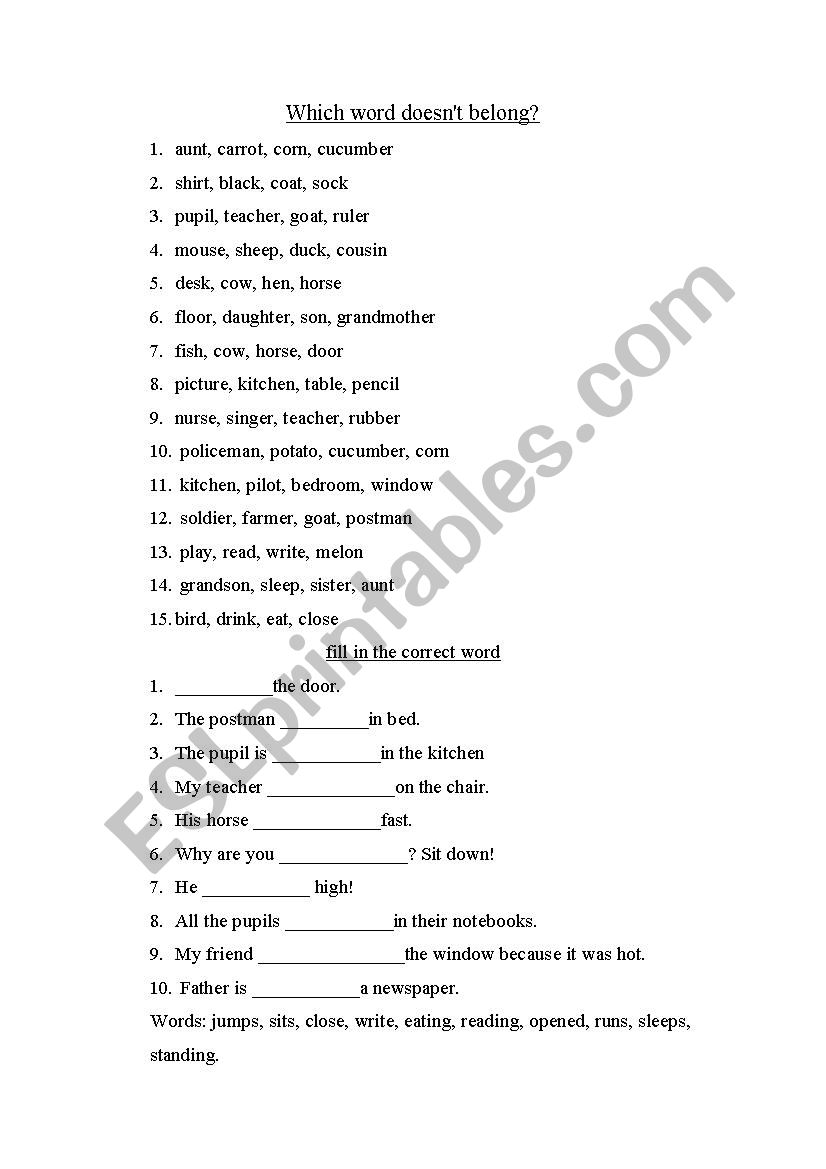 simple vocabulary worksheet