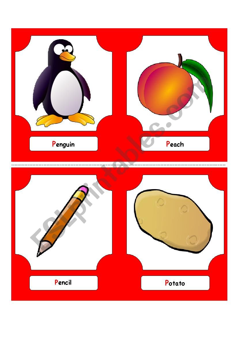 Alphabet Words P flash Cards ESL Worksheet By Futago1998