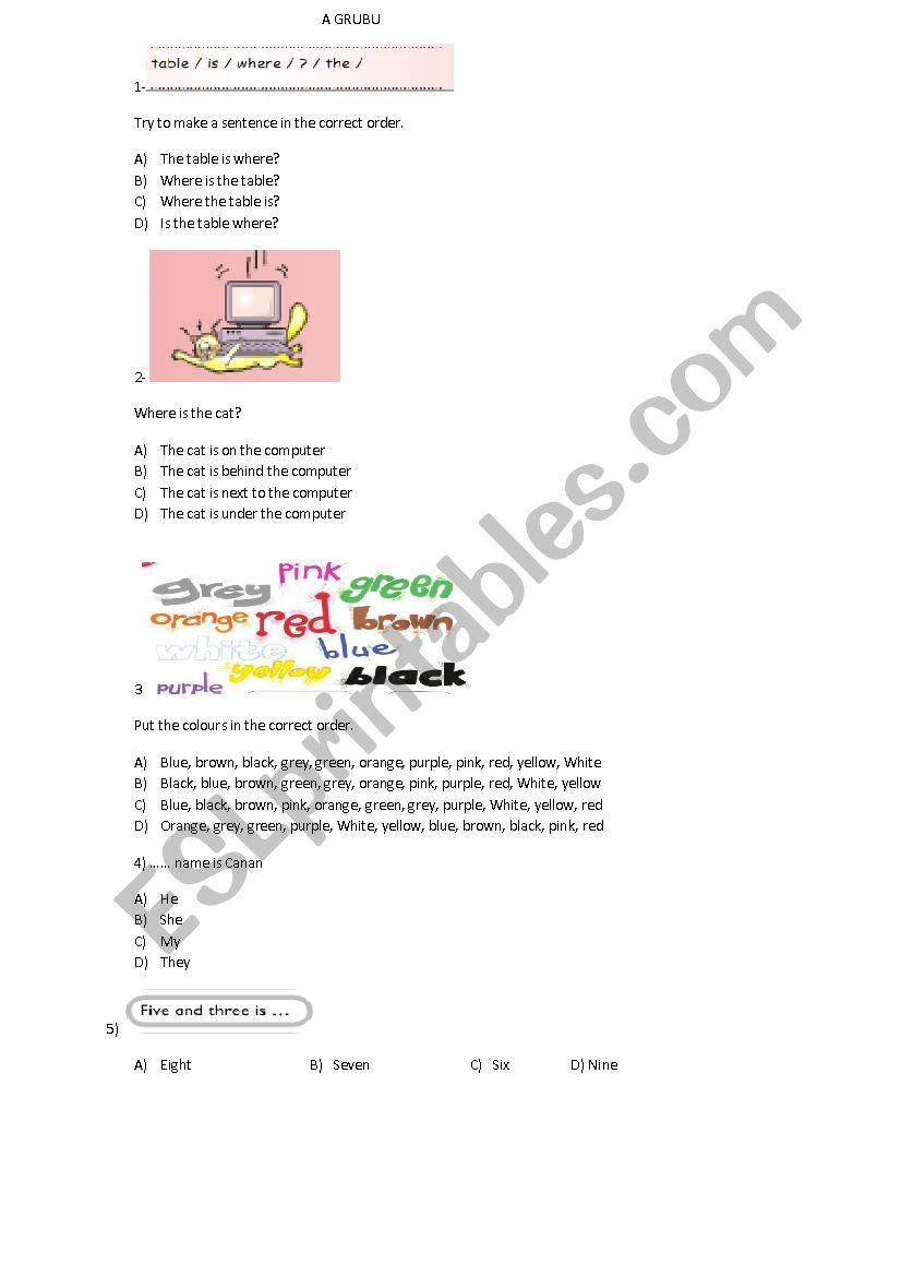 colours, numbers worksheet