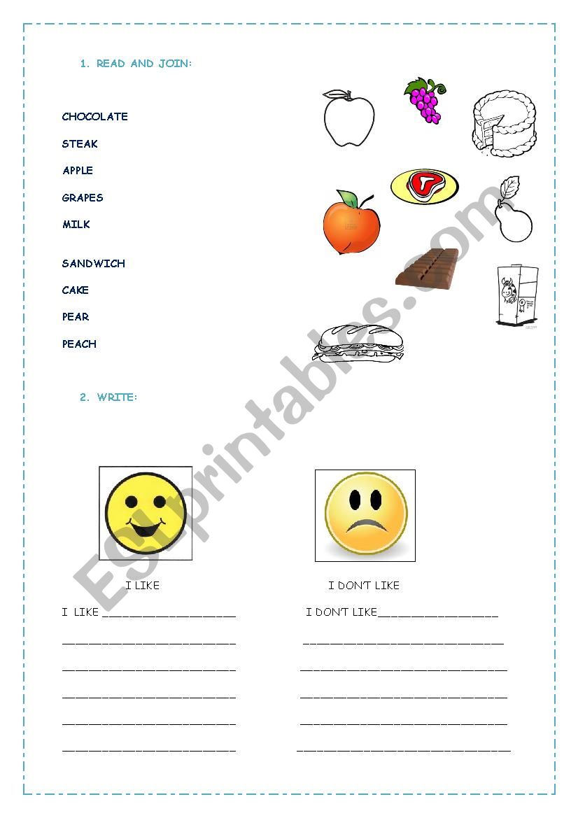 Like/dont like (food) worksheet