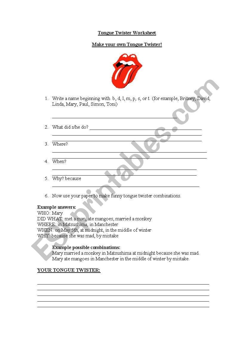 Make your own Tongue Twister worksheet