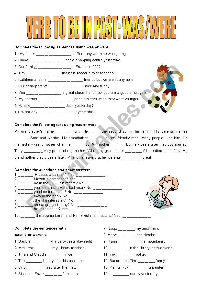 was / were, wasn’t / weren’t + short answers ESL worksheet by Dietze