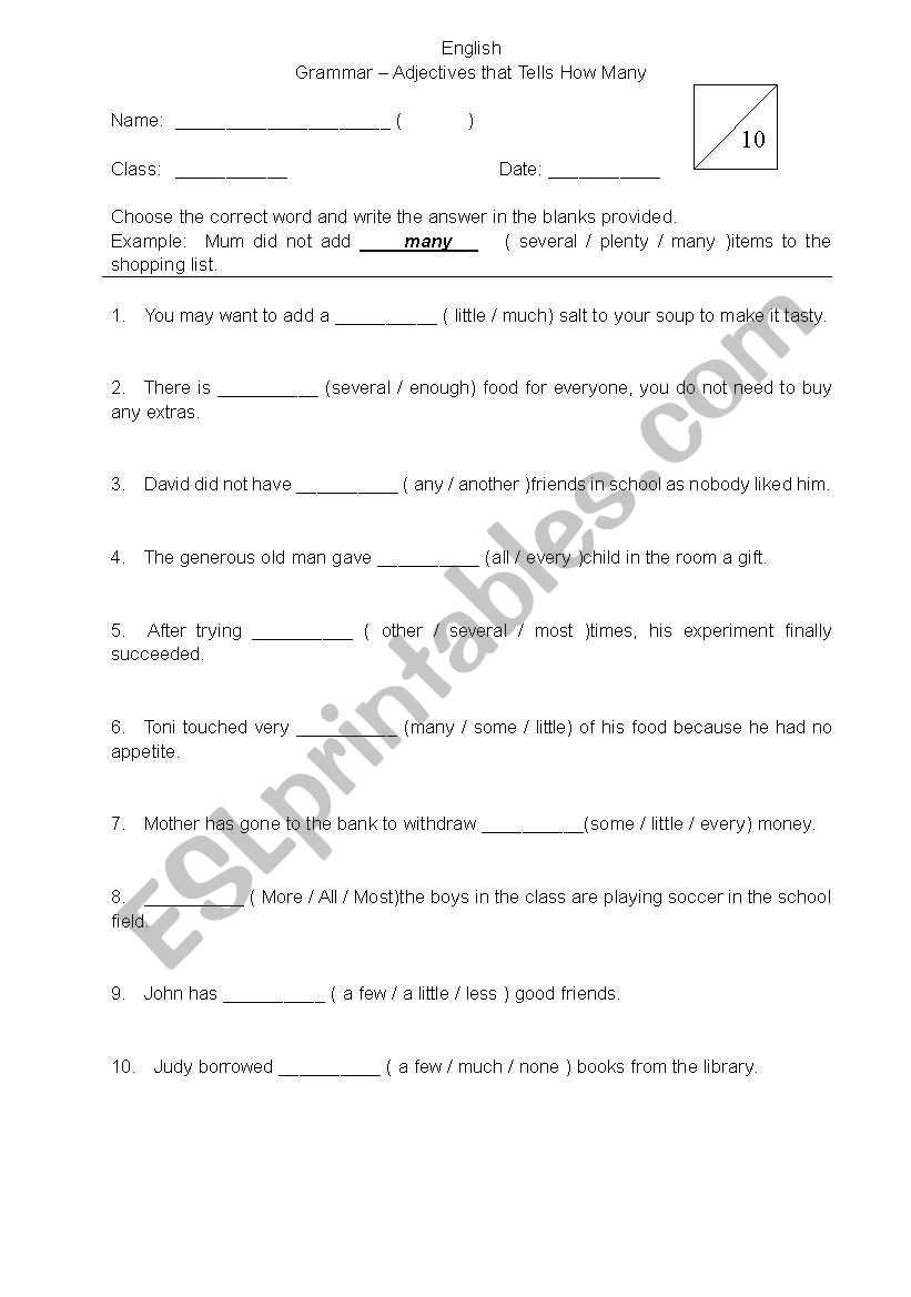 Quantifiers worksheet