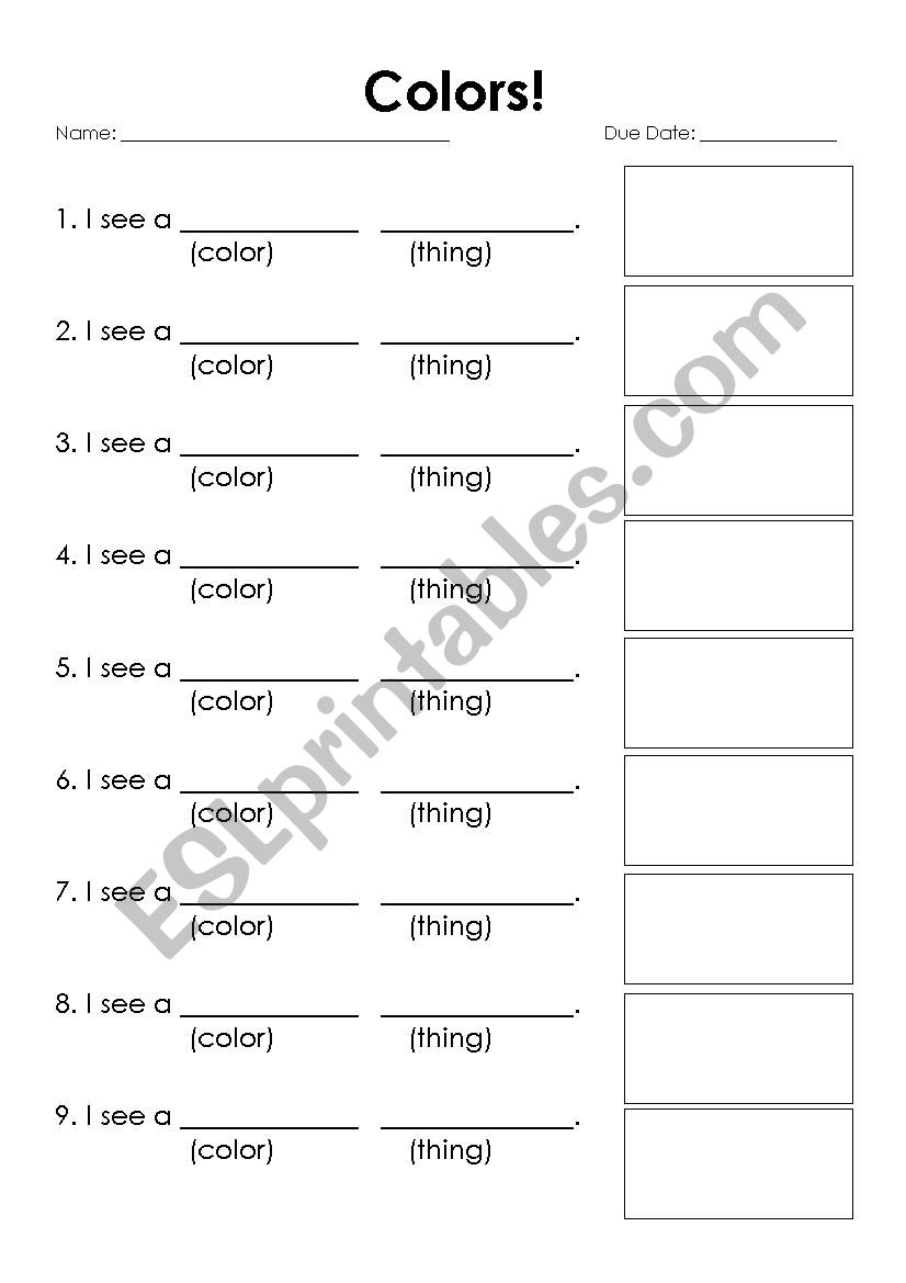 Colors - sentence writing worksheet